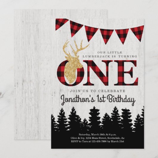 Gepersonaliseerde Lumberjack Theme Boys First Birt Kaart (Voorkant / Achterkant)