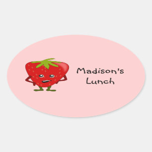 Gepersonaliseerde Lunch Labels: Aardbei Ovale Sticker