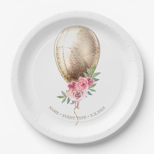 Gepersonaliseerde Luxe Beige Ballon Glitter Party Papieren Bordje (Voorkant)
