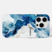 Gepersonaliseerde Luxe Blauwe, witte & Gouden Wate Case-Mate iPhone Case (Achterkant (horizontaal))