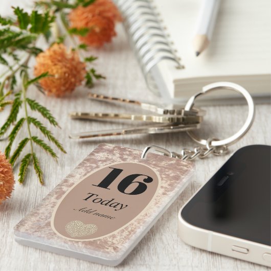 Gepersonaliseerde luxe fluwelen verjaardag sleutel sleutelhanger (Voorkant Rechts)