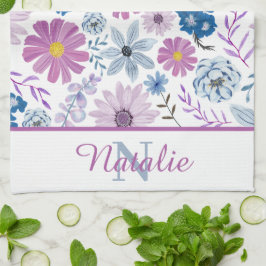 Gepersonaliseerde luxe helderblauw roze bloem theedoek