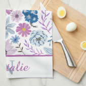 Gepersonaliseerde luxe helderblauw roze bloem theedoek (Quarter Fold)