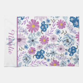 Gepersonaliseerde luxe helderblauw roze bloem theedoek