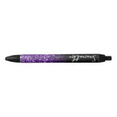 Gepersonaliseerde Luxe Royal Paars Glitter Ombre Zwarte Inkt Pen (Voorkant)