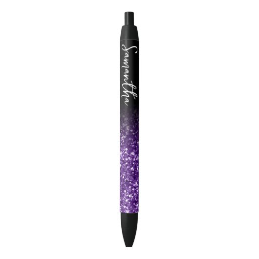 Gepersonaliseerde Luxe Royal Paars Glitter Ombre Zwarte Inkt Pen (Voorkant Verticaal)