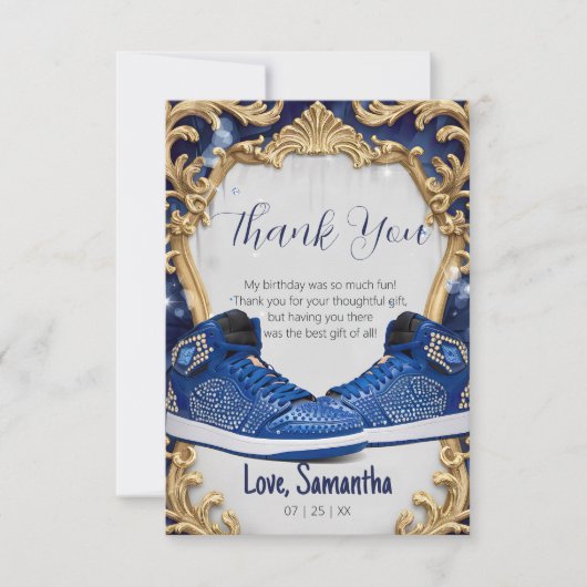 Gepersonaliseerde Luxe Verjaardag Sneaker Ball Par Bedankkaart (Voorkant)