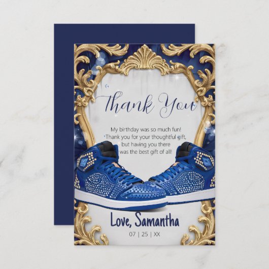 Gepersonaliseerde Luxe Verjaardag Sneaker Ball Par Bedankkaart (Voorkant / Achterkant)