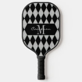 Gepersonaliseerde luxe zwart en diamanten patroon pickleball paddle (Voorkant)