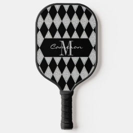 Gepersonaliseerde luxe zwart en diamanten patroon pickleball paddle