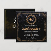 Gepersonaliseerde Luxe Zwart Goud Verjaardag Uitno Kaart (Voorkant / Achterkant)