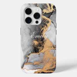 Gepersonaliseerde luxe zwart & gouden Waterverf iPhone 15 Pro Case