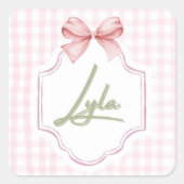 Gepersonaliseerde Lyla Baby Meisje Kwekerij Bow & Vierkante Sticker (Voorkant)