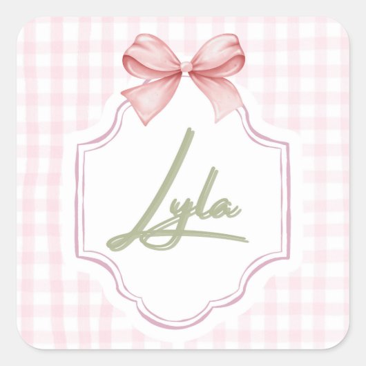Gepersonaliseerde Lyla Baby Meisje Kwekerij Bow &  Vierkante Sticker (Voorkant)