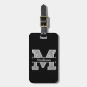 Gepersonaliseerde M Initiaal Silver Monogram Jouw  Bagagelabel (Voorkant verticaal)