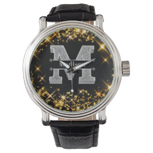 Gepersonaliseerde M Initiaal Silver Monogram Jouw  Horloge