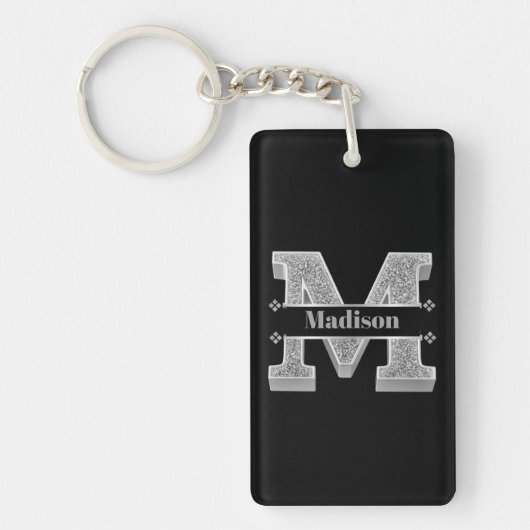 Gepersonaliseerde M Initiaal Silver Monogram Jouw  Sleutelhanger (Voorkant)