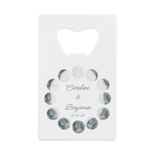Gepersonaliseerde Maan Fase Witte Kosmische Trouwd Creditkaart Flessenopener (Voorkant)
