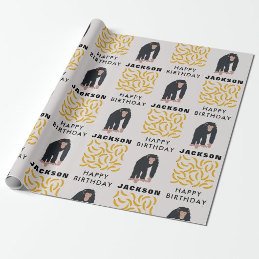 Gepersonaliseerde maandag-chimpansee & bananen-dag cadeaupapier (Uitgerold)