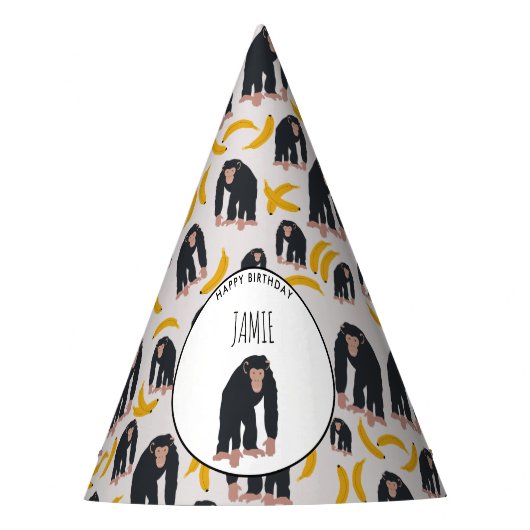 Gepersonaliseerde maandag-chimpansee & bananen-dag feesthoedjes (Voorkant)