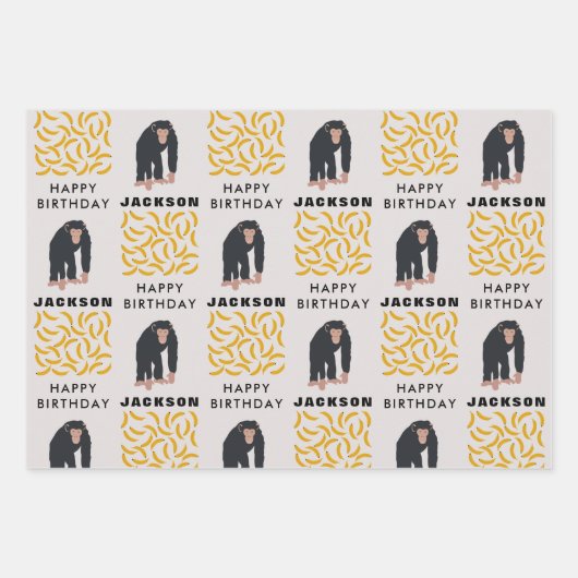 Gepersonaliseerde maandag-chimpansee & bananen-dag inpakpapier vel (Voorkant)