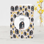 Gepersonaliseerde maandag-chimpansee & bananen-dag kaart (Gele Bloem)
