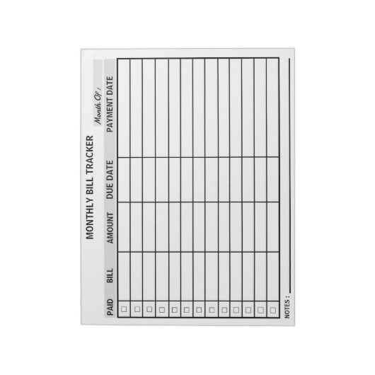 Gepersonaliseerde maandelijkse factureringstracker notitieblok (Linkerzijde)