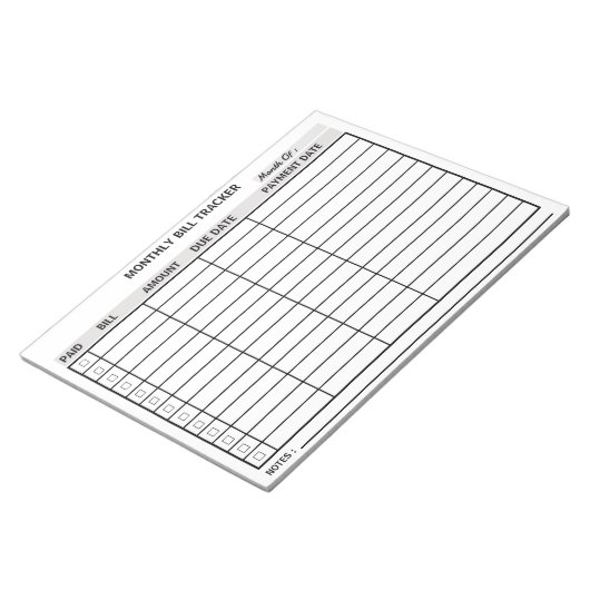 Gepersonaliseerde maandelijkse factureringstracker notitieblok (Schuin)