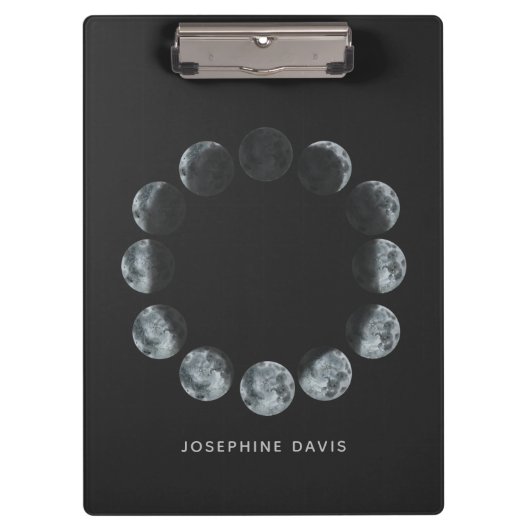 Gepersonaliseerde Maanfase Cirkel met Naam School Klembord (Voorkant)