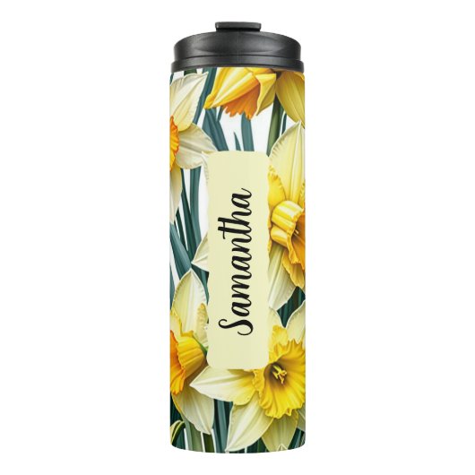 Gepersonaliseerde Maart Geboorte Bloem Daffodil 16 Thermosbeker (Voorkant)