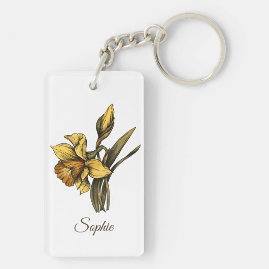 Gepersonaliseerde maart Geboorte Bloem Daffodil Sl Sleutelhanger (achterkant)