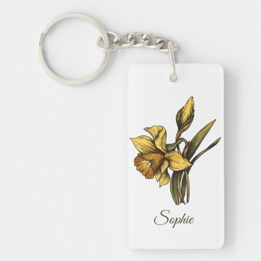 Gepersonaliseerde maart Geboorte Bloem Daffodil Sl Sleutelhanger (Voorkant)