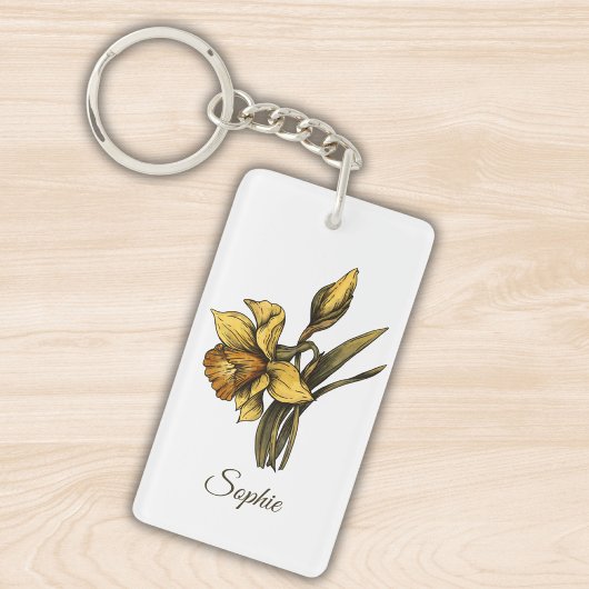 Gepersonaliseerde maart Geboorte Bloem Daffodil Sl Sleutelhanger