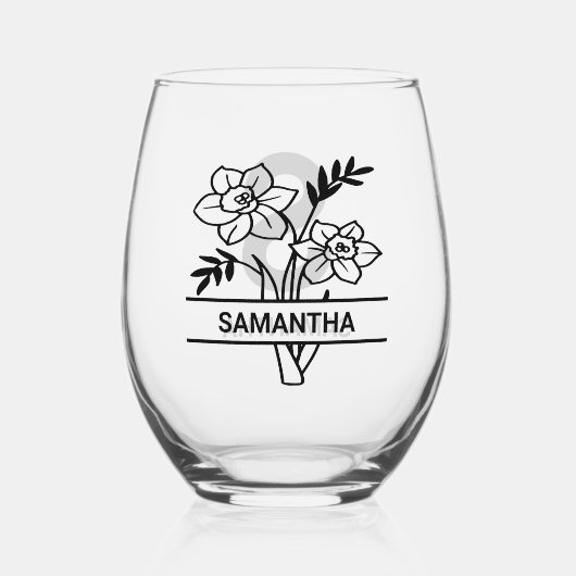 Gepersonaliseerde maart Geboorte Maand Bloem Moede Wijnglas Zonder Voet (Voorkant)