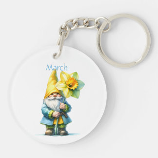Gepersonaliseerde Maart Geboortemaand Tuin Gnoom Sleutelhanger
