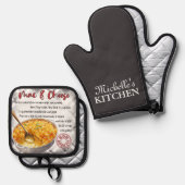 Gepersonaliseerde Mac en Cheese Bakrecept Ovenwant & Pannenlap Set (Voorkant / Achterkant)