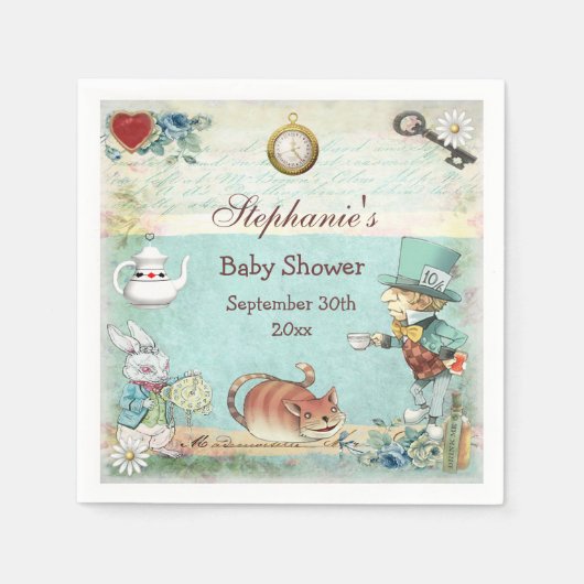 Gepersonaliseerde Mad Hatter Baby shower Servetten (Voorkant)