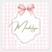 Gepersonaliseerde Madeline Baby Girl Nursery BowGi Vierkante Sticker (Voorkant)