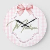 Gepersonaliseerde Madison Baby Girl Nursery Bow &  Grote Klok (Voorkant)