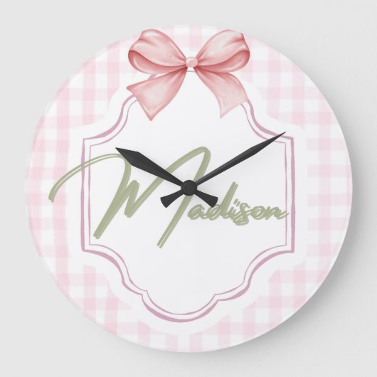 Gepersonaliseerde Madison Baby Girl Nursery Bow &  Grote Klok (Voorkant)