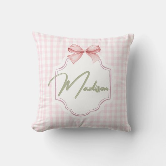 Gepersonaliseerde Madison Baby Girl Nursery Bow &  Kussen (Voorkant)