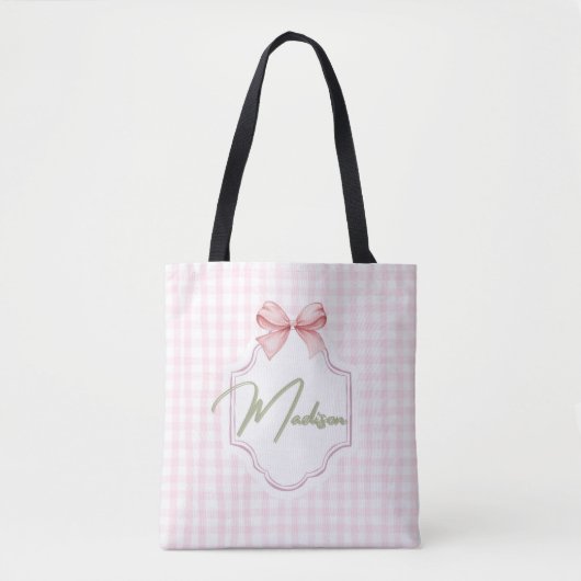 Gepersonaliseerde Madison Baby Girl Nursery Bow &  Tote Bag (Voorkant)