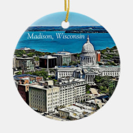Gepersonaliseerde Madison, Wisconsin Cheese Head Keramisch Ornament