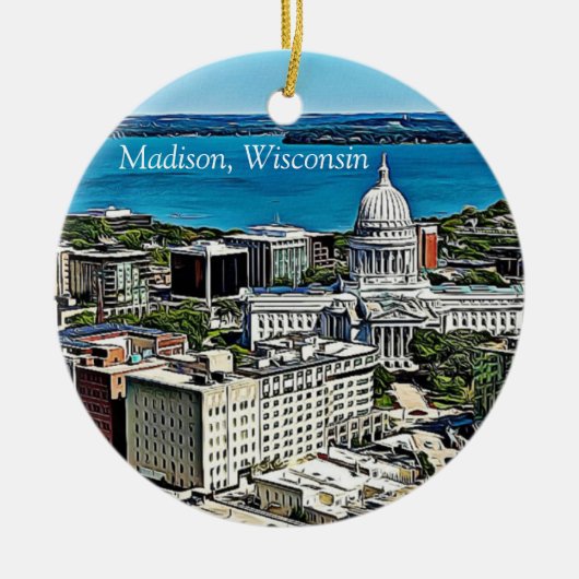 Gepersonaliseerde Madison, Wisconsin Cheese Head Keramisch Ornament (Voorkant)