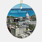 Gepersonaliseerde Madison, Wisconsin Cheese Head Keramisch Ornament (Links)