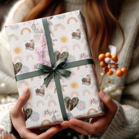 Gepersonaliseerde Madrid Romance met foto's en nam Cadeaupapier