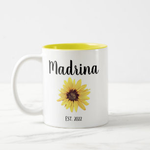 Gepersonaliseerde Madrina Est. Zonnebloem, geverfd Tweekleurige Koffiemok