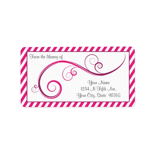 Gepersonaliseerde Magenta Swirl Bookplate Etiket (Voorkant)
