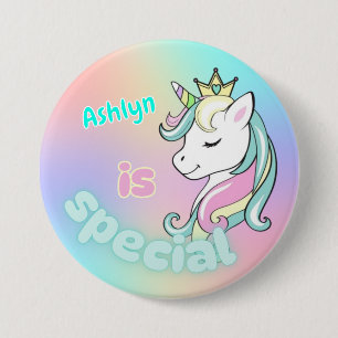 Gepersonaliseerde magische eenhoorn speciale beves ronde button 7,6 cm