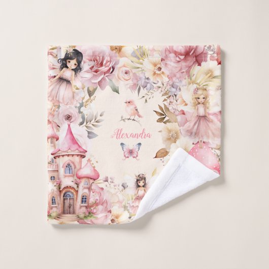 Gepersonaliseerde magische fee bloementuin Pixie Bad Handdoek (Wasdoekje)